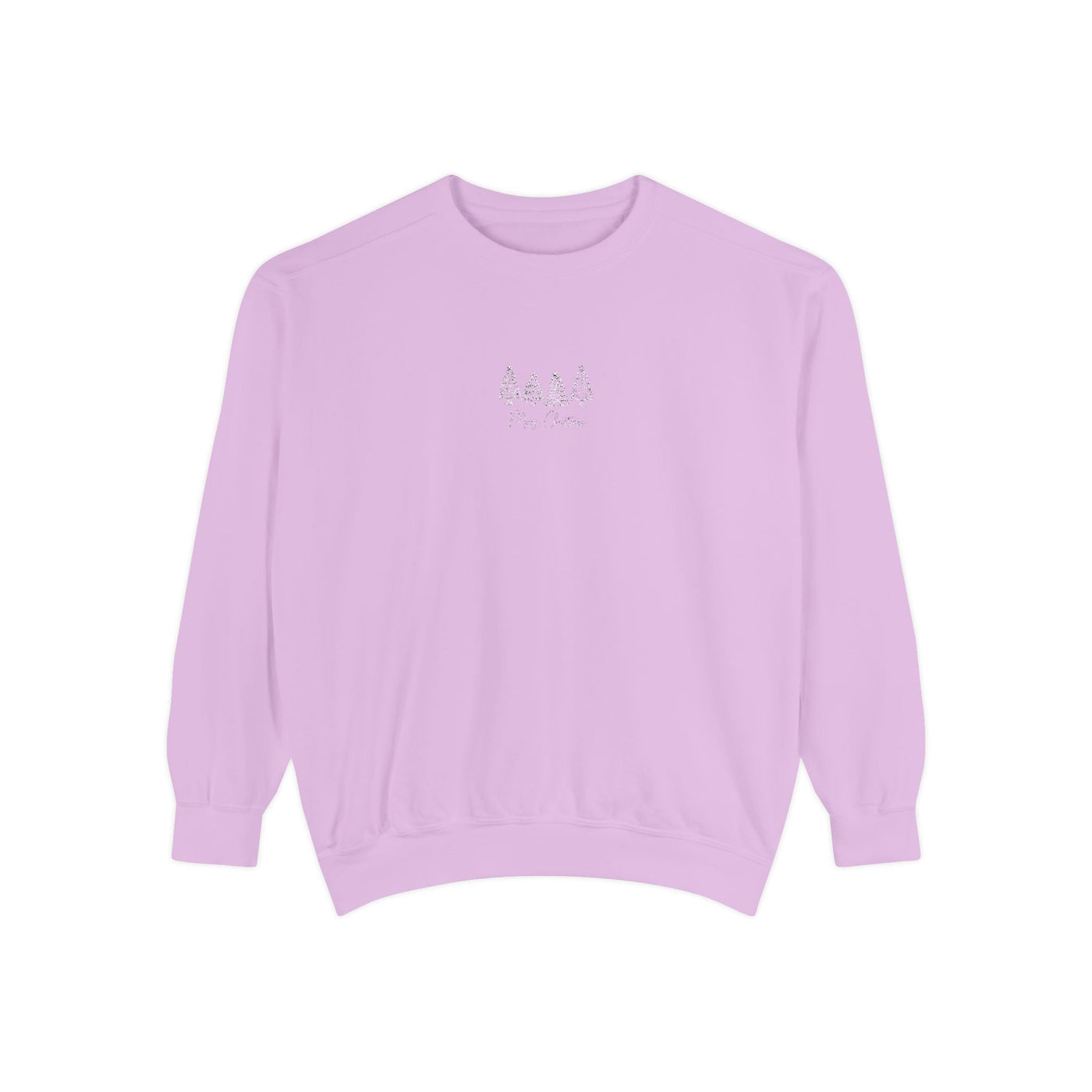 Cozy unisex lilac sweatshirt with minimalist embroidery and ribbed cuffs and hem