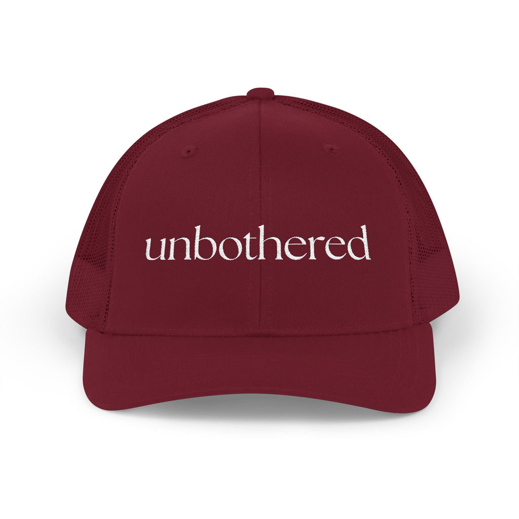 “Unbothered” Embroidered Snapback Trucker Cap | Minimalist Unisex Baseball Cap | 8 Color Options | Brew’d Up Designs