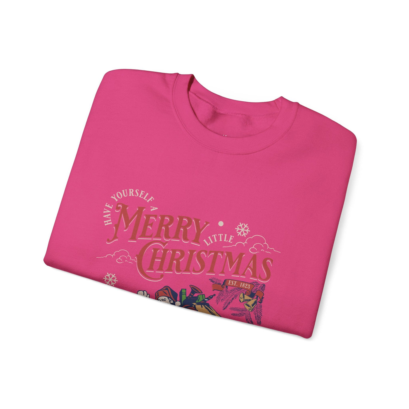 Pink Vintage Santa Crewneck sweatshirt with Merry Christmas holiday design by Brew’d Up Designs