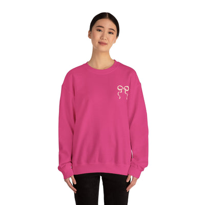 Coquette Christmas Faith Crewneck sweatshirt in pink with bow design, unisex, cozy holiday wear