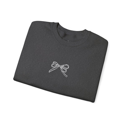 Dark gray Holiday Bow Crewneck Sweatshirt with a minimalist bow design on the front, classic fit and crew neckline.