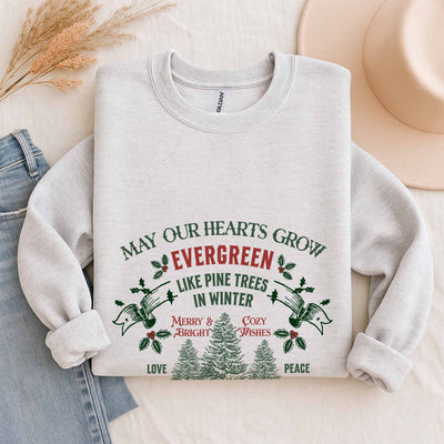 Christmas Crewneck sweatshirt with evergreen holiday design, cozy festive apparel for winter celebrations