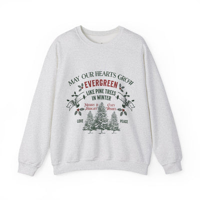 Unisex Christmas crewneck sweatshirt with evergreen holiday design and festive message