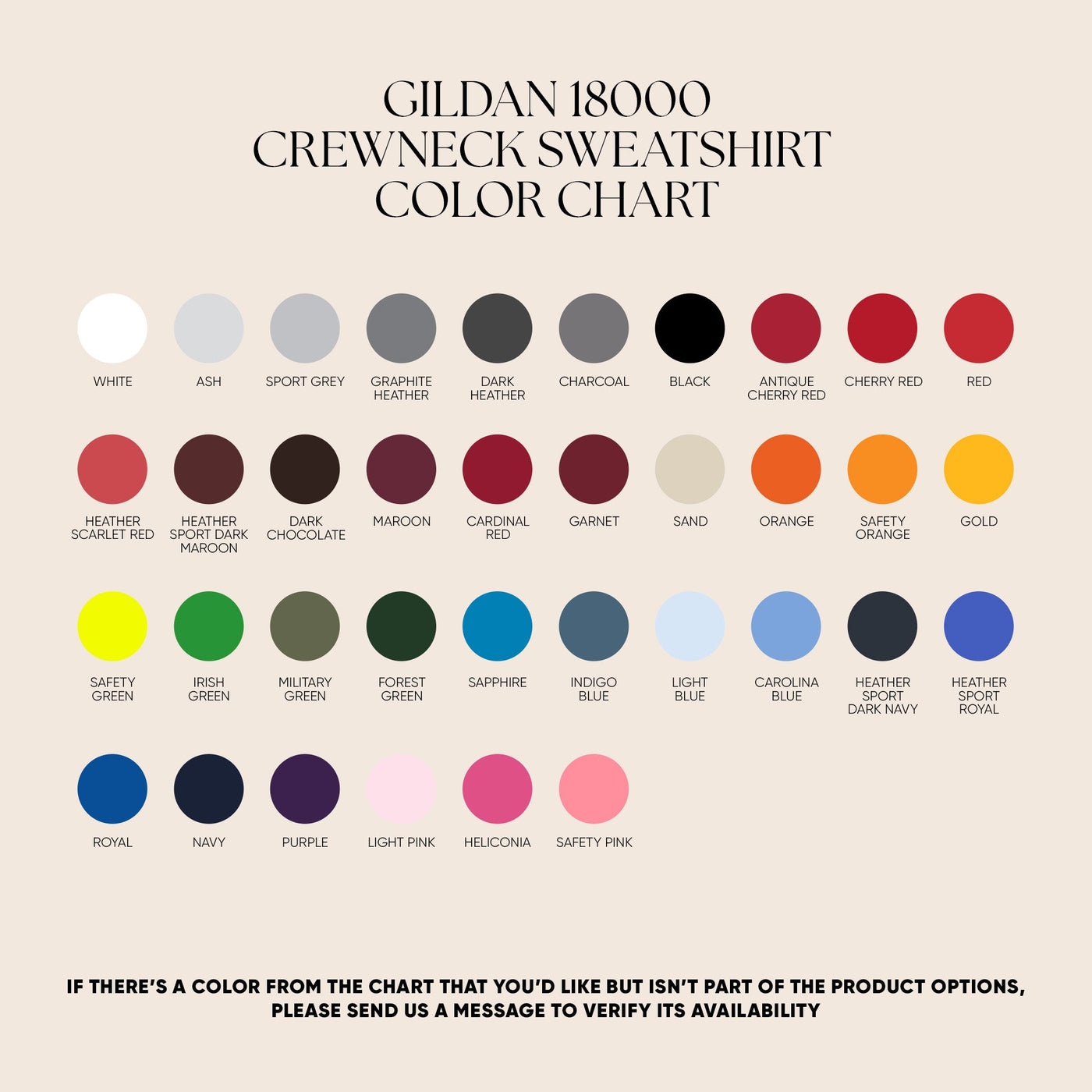 Gildan 18000 crewneck sweatshirt color chart for Christmas Crewneck by Brew’d Up Designs