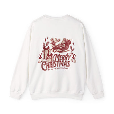 Vintage Merry Christmas crewneck sweatshirt with Santa sleigh and bell holiday design