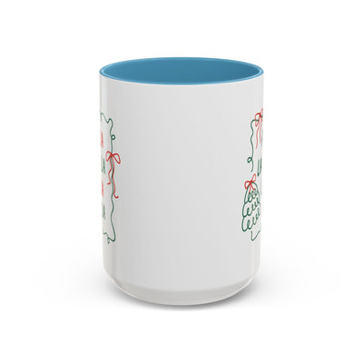 Fa La La Christmas Coffee Mug white ceramic with blue interior and minimalist holiday design