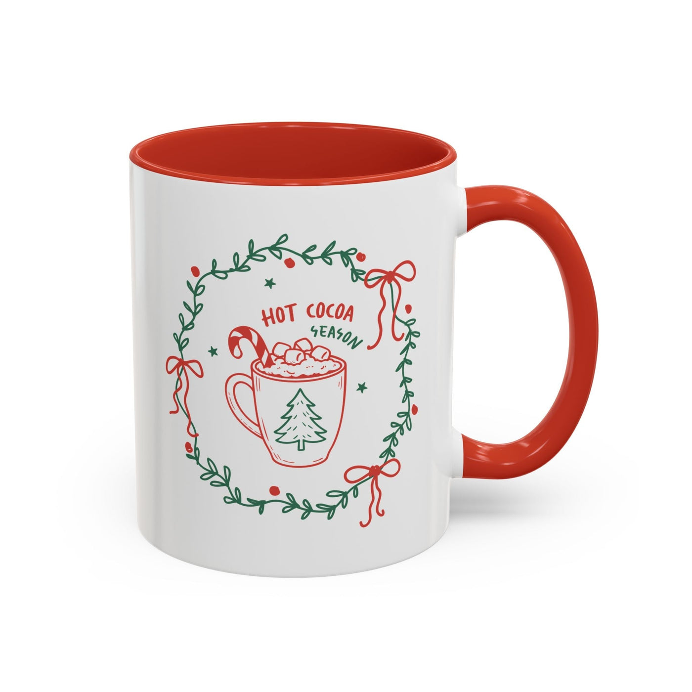 Cozy Hot Cocoa Mug white ceramic with red interior