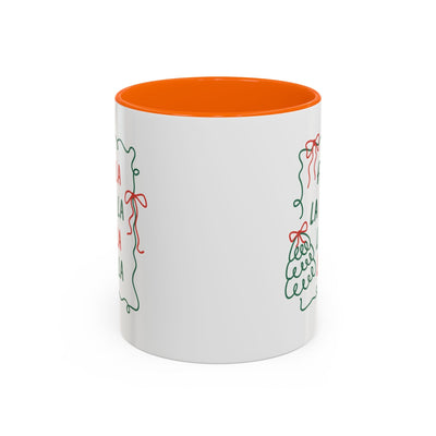 Fa La La Christmas Coffee Mug with minimalist holiday design, white ceramic with orange interior, microwave and dishwasher safe, festive coffee cup for holiday mornings