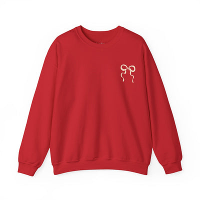 Coquette Christmas Faith Crewneck sweatshirt in red with coquette bow design, unisex holiday sweater