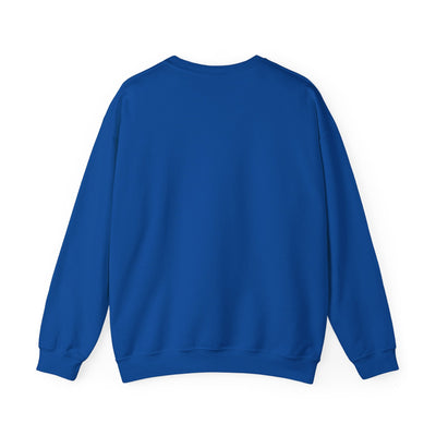 Blue Vintage Santa Crewneck sweatshirt back view with long sleeves and ribbed collar by Brew’d Up Designs