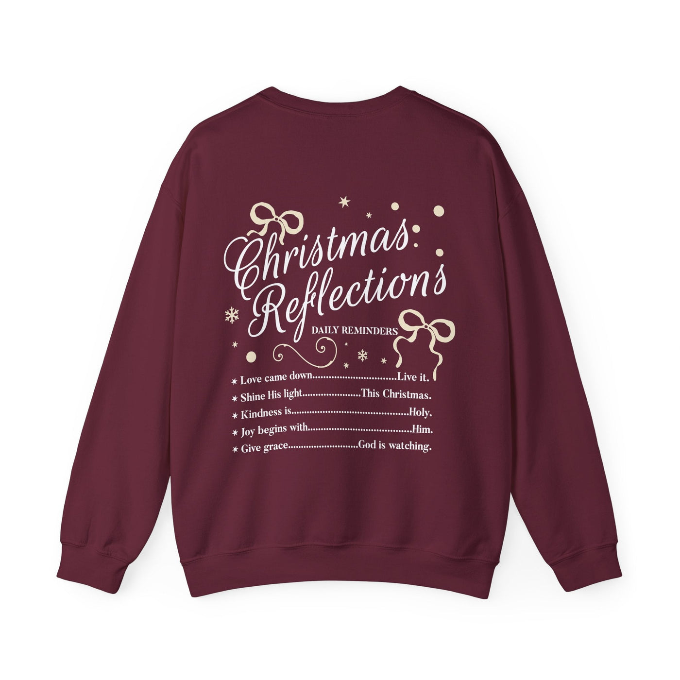 Maroon Coquette Christmas Faith crewneck sweatshirt with inspirational holiday text and bow design