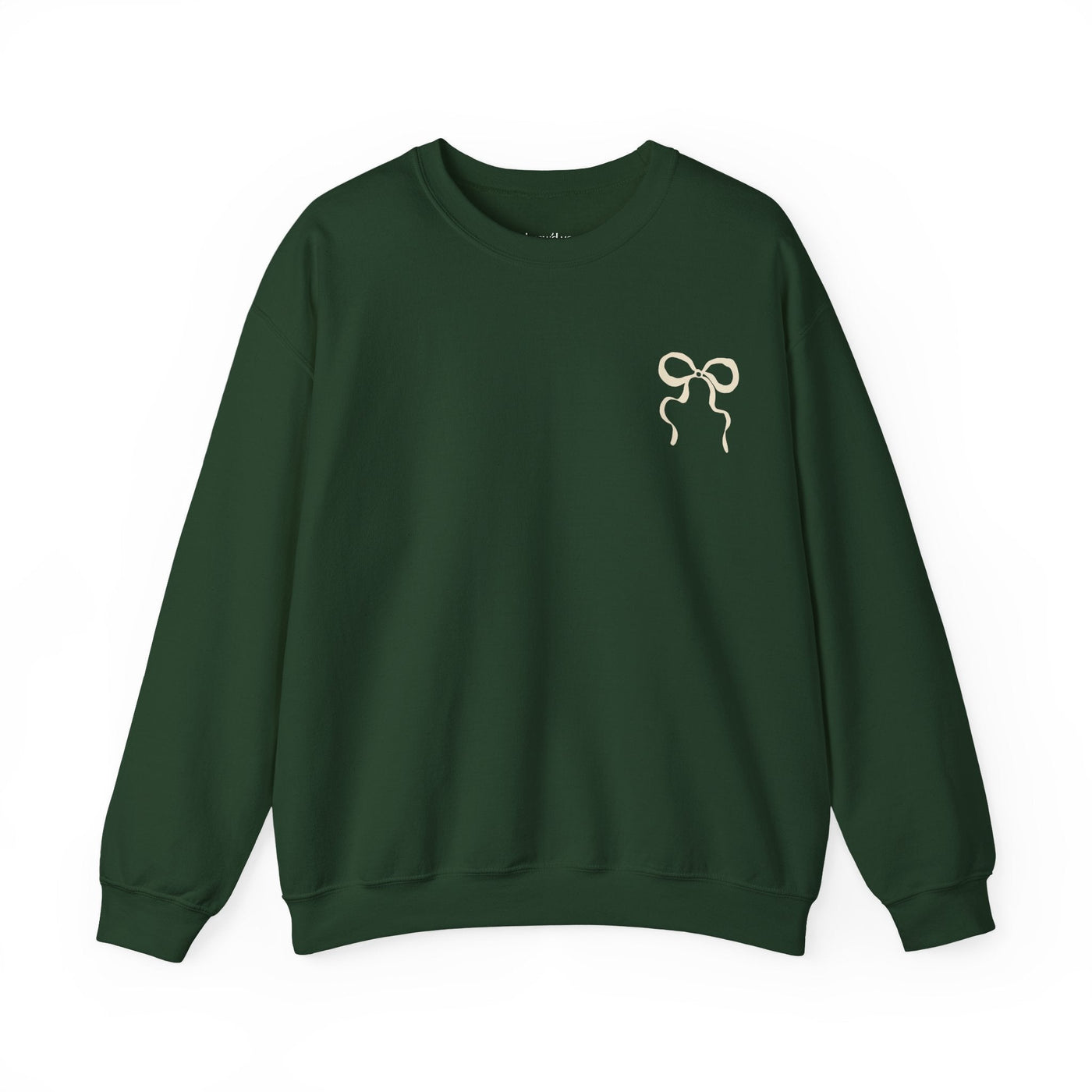 Dark green Coquette Christmas Faith crewneck sweatshirt with front bow design for holiday wear