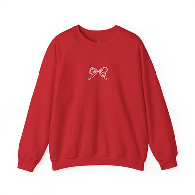 Red Holiday Bow Crewneck Sweatshirt with front coquette bow embroidery and festive holiday design