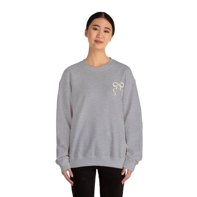 Coquette Christmas Faith crewneck sweatshirt in gray with bow design, unisex holiday sweatshirt for adults