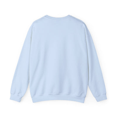 Back view of cozy light blue unisex crewneck sweatshirt for spreading love and Christmas cheer holiday season