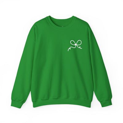 Green coquette bow crewneck sweatshirt with white bow design, festive holiday wear