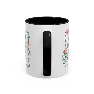 Fa La La Christmas Coffee Mug with black handle and interior, minimalist holiday design on white ceramic, dishwasher and microwave safe