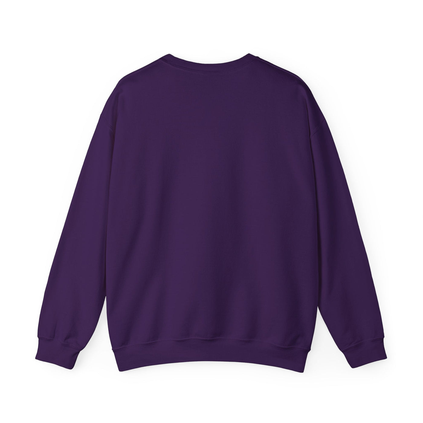 Back view of cozy purple unisex crewneck sweatshirt perfect for spreading love and Christmas cheer during the holiday season