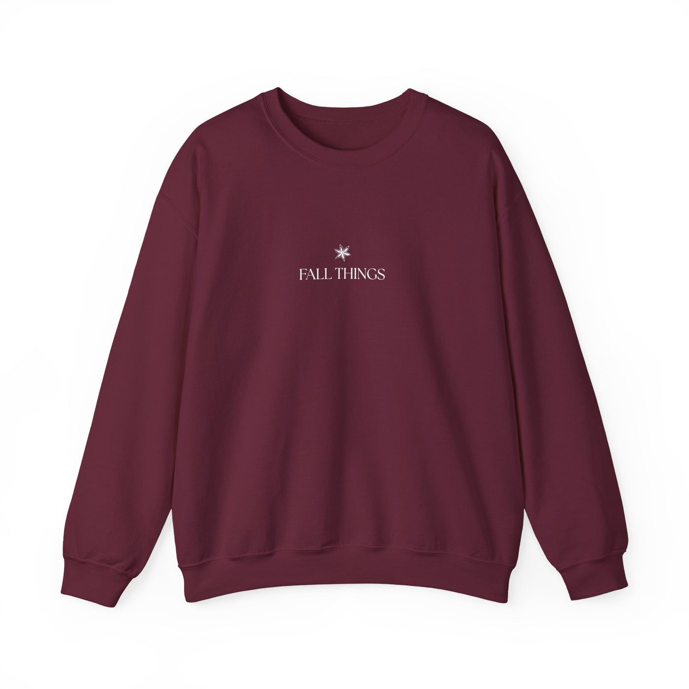 Burgundy Fall Things Sweatshirt cozy minimalist autumn crewneck for coffee lovers and homebodies