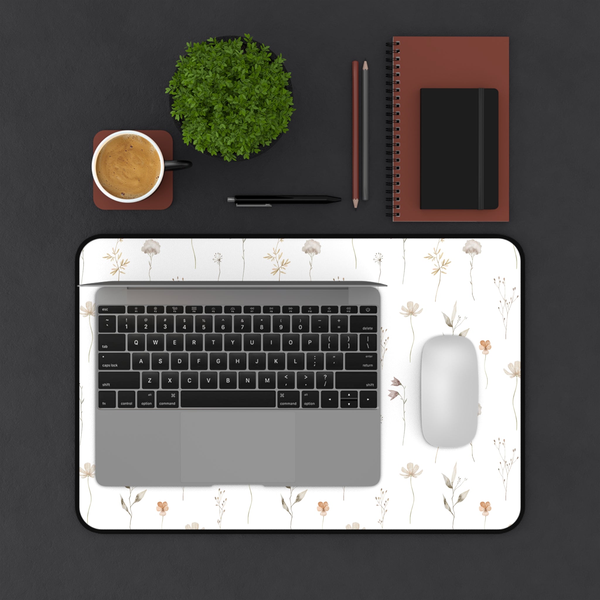 Minimalist Floral Desk Mat | Neutral Office Decor | Aesthetic Mouse Pad | Modern Workspace Gift