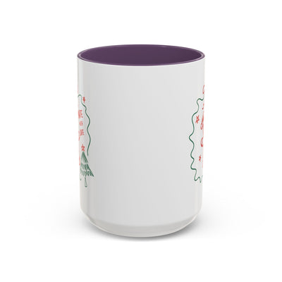 Minimalist festive Christmas coffee mug with white exterior and purple interior, 11oz and 15oz ceramic holiday cup for coffee lovers gift