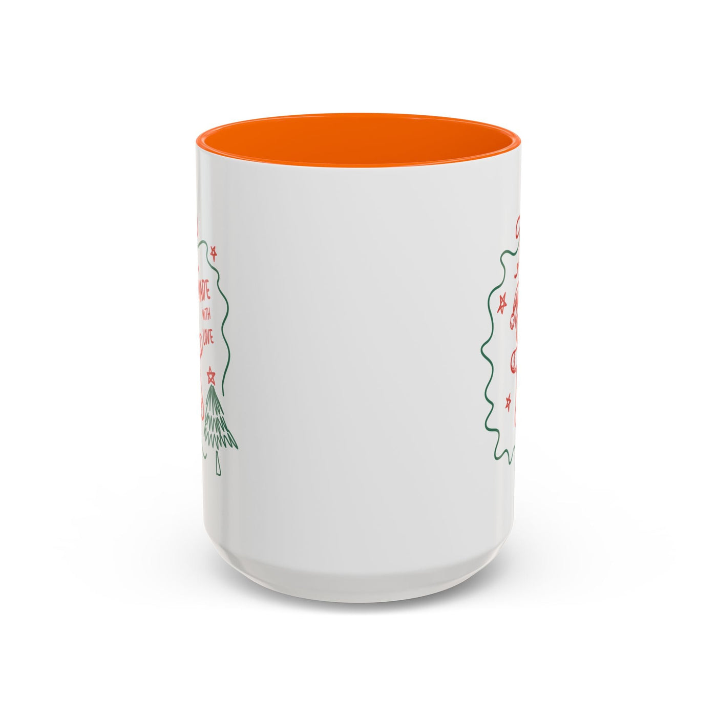 Festive Christmas coffee mug white ceramic with orange interior, minimalist holiday design, available in 11oz and 15oz sizes