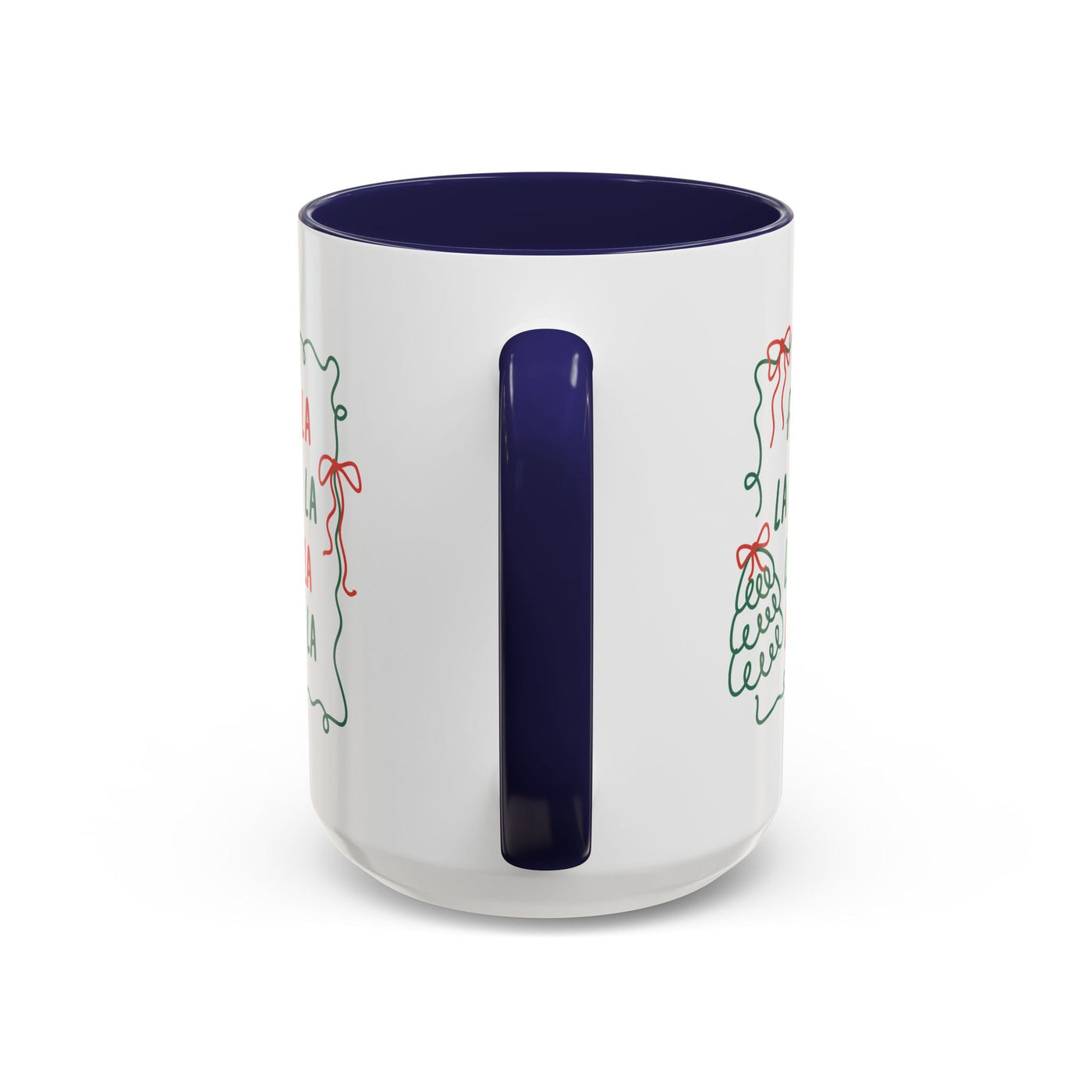 Fa La La Christmas Coffee Mug white ceramic with navy handle and holiday design minimalist festive cup