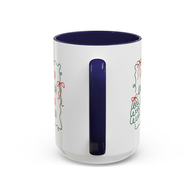 Fa La La Christmas Coffee Mug white ceramic with navy handle and holiday design minimalist festive cup