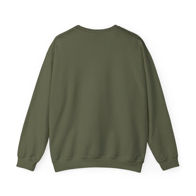 Back view of olive green Vintage Santa Crewneck holiday sweatshirt by Brew’d Up Designs