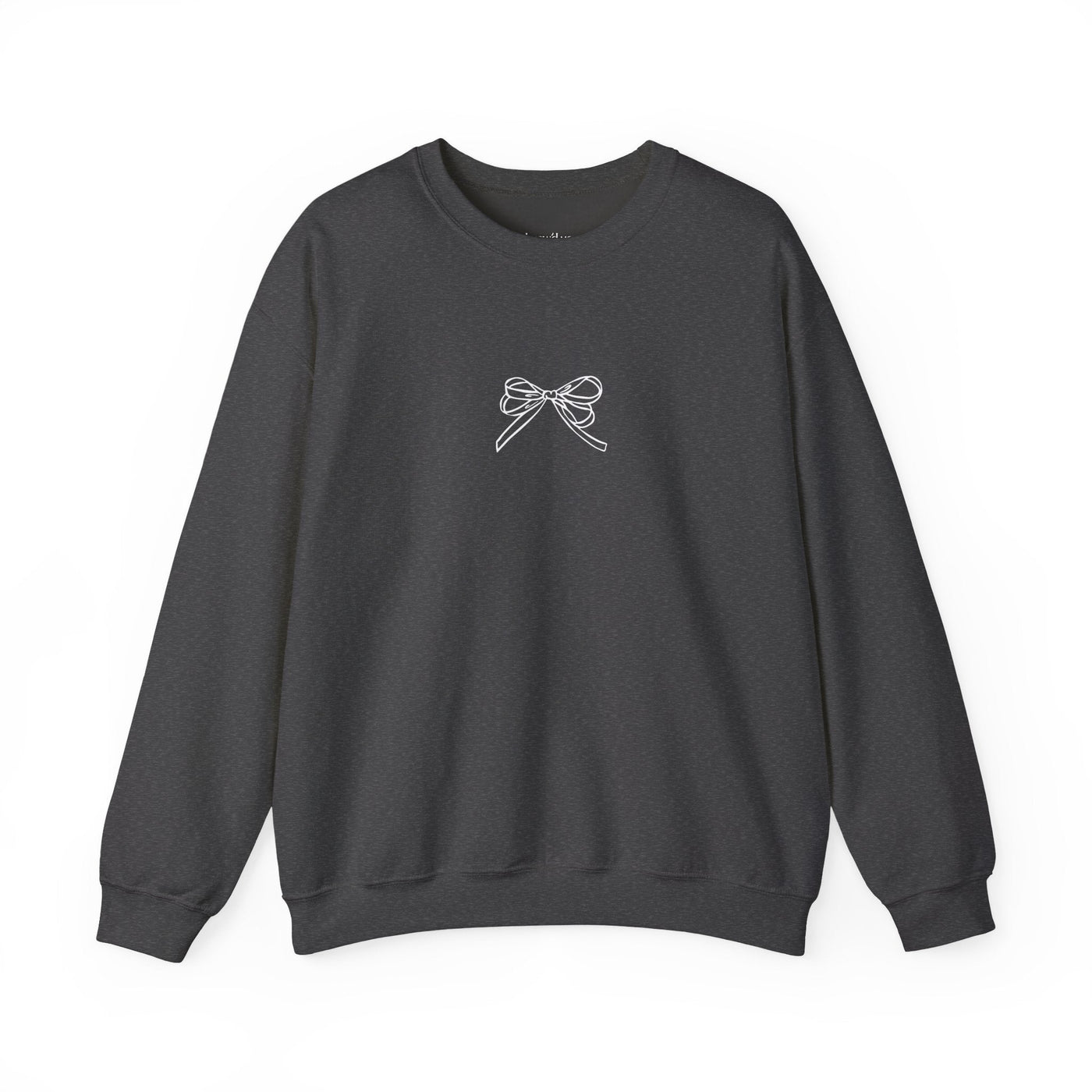 Black Holiday Bow Crewneck Sweatshirt with minimalist bow design, classic fit, and long sleeves for festive wear