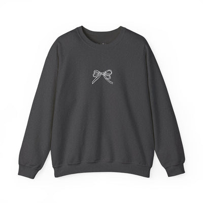 Black Holiday Bow Crewneck Sweatshirt with minimalist bow design, classic fit, and long sleeves for festive wear